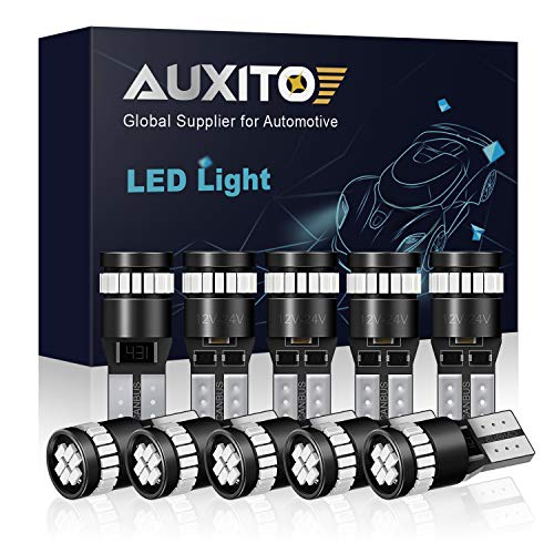 Product Cover AUXITO 194 LED Light Bulb, Ultra Blue 168 2825 W5W T10 Wedge 24-SMD 3014 Chipsets LED Replacement Bulbs Error Free for Car Dome Map Reading License Plate Lights (Pack of 10)