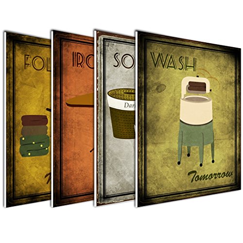 Product Cover wallsthatspeak 4-Pack of 8x10in Vintage Laundry Room Wall Art Decor Prints Printed on 3/16 Inch Matboard Ready to Hang