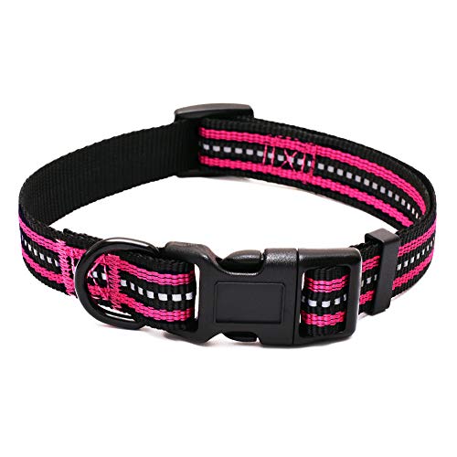 Product Cover Mile High Life Night Reflective Double Bands Nylon Dog Collar (Hot Pink, Small Neck 11