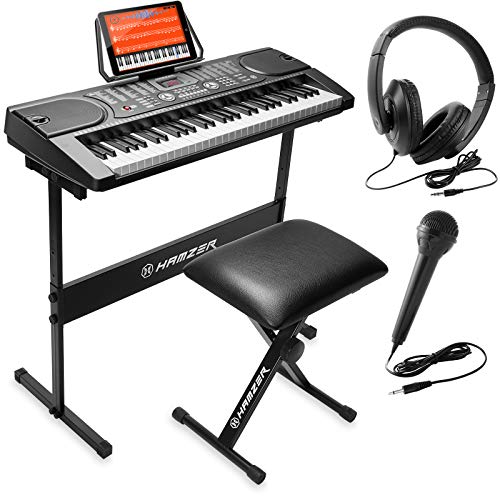 Product Cover Hamzer 61-Key Portable Electronic Keyboard Piano with Stand, Stool, Headphones, Microphone & Sticker Sheet