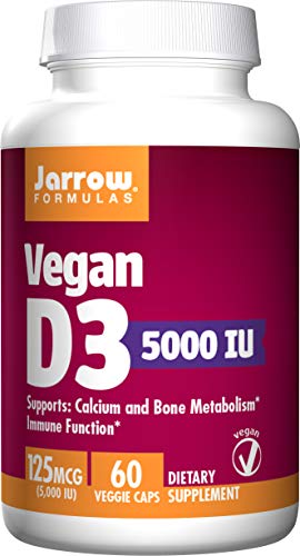 Product Cover Jarrow Formulas Vegan Vitamin D3 Calcium and Bone Metabolism, 125 mcg (5000 IU) Veggie Caps, 60 Count