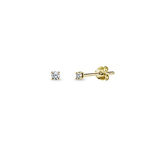 Product Cover Yellow Gold Flashed Sterling Silver Cubic Zirconia 2mm Round Stud Earrings for Men Women Teens