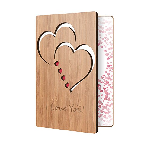 Product Cover I Love You Card Handmade With Real Bamboo Wood, Wooden Greeting Cards For Any Occasion, To Say Happy Valentines Day Card, Anniversary, Gifts For Wife, Him, Or Her, Or Just Because