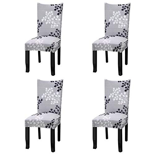 Product Cover Fuloon 4 Pack Super Fit Stretch Removable Washable Short Dining Chair Protector Cover Seat Slipcover for Hotel,Dining Room,Ceremony,Banquet Wedding Party (Gray Pattern)