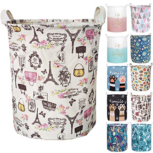 Product Cover Aouker Merdes 19.7'' Waterproof Foldable Laundry Hamper, Dirty Clothes Laundry Basket, Linen Bin Storage Organizer for Toy Collection (Paris)