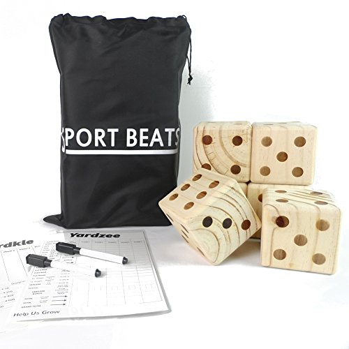 Product Cover SPORT BEATS Giant Wooden Yard Dice Set 6 in Carry Bag for Lawn Outdoor Games 2 Dry Erase Yardkle Yardzee and 2 Marker Pens Free