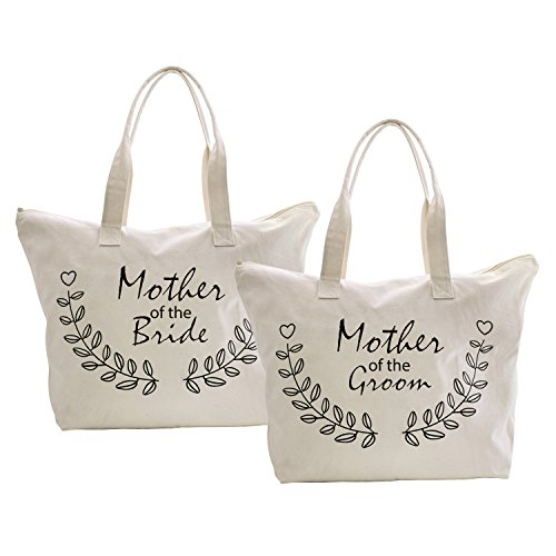 Product Cover ElegantPark Mother of the Bride+Groom Tote Bag for Wedding Gifts Zip 100% Cotton 2 Pcs