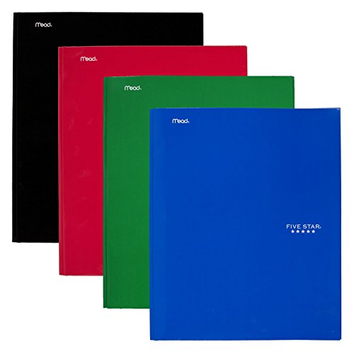 Product Cover Five Star 2 Pocket Folders with Prong Fasteners, Folders with Pockets, Black, Red, Blue, Green, 4 Pack (38105)