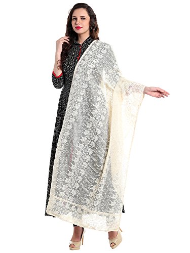 Product Cover Dupatta Bazaar Women's Ivory Cotton Lucknowi Embroidery dupatta