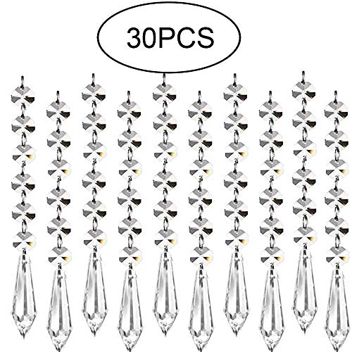 Product Cover HOHIYA Acrylic Crystal Garland Wedding Decorations Christmas Ornament Hanging Strand (Clear,Pack of 30)