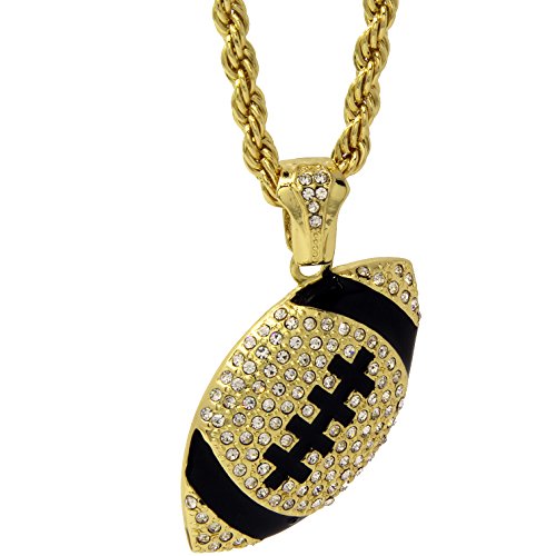 Product Cover Jewel Town Men's Hip Hop 14k Gold Plated Cz Football Pendant Rope Chain 30