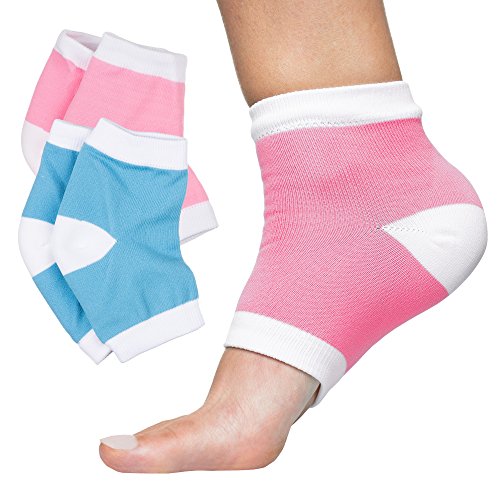Product Cover ZenToes Moisturizing Heel Socks 2 Pairs Gel Lined Toeless Spa Socks to Heal and Treat Dry, Cracked Heels While You Sleep (Cotton, Blue and Pink)