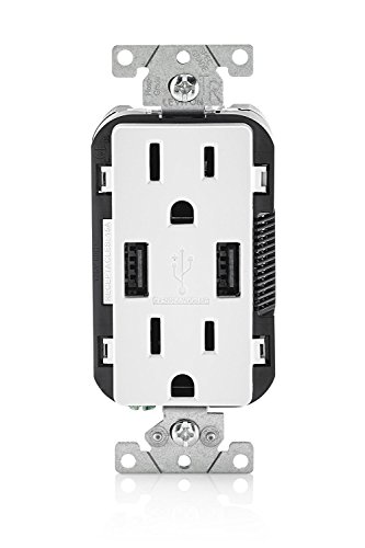 Product Cover Leviton T5632-W 6 Pack 15 Amp Combination Duplex Decora Receptacle and USB Charger/Tamper Resistant, White