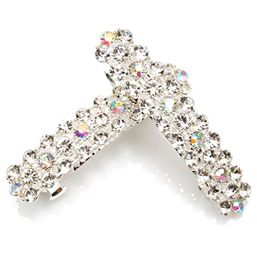 Product Cover Luxxii - Clear Fancy Rhinestone Crystal Hair Barrette Clip Hair Pin (Pack 2, Silver Tone_A)