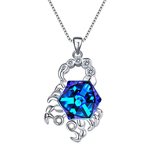 Product Cover EleQueen 925 Sterling Silver Square Zodiac 12 Constellation Sign Pendant Necklace Blue Made Swarovski Crystals-Scorpio