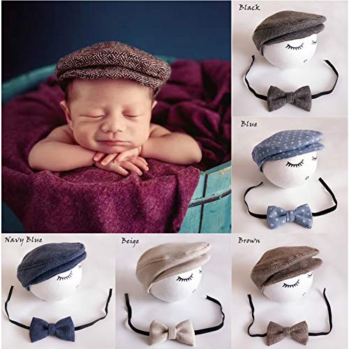 Product Cover Binlunnu Newborn Baby Photography Photo Props Boy Girl Costume Outfits Hat Tie Set (Coffee)