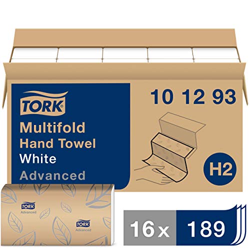 Product Cover Tork Xpress Advanced Multifold Paper Towel H2, 3-Panel Soft Paper Hand Towel 101293, 100% Recycled Fibers, Tear-Resistant 2-Ply, White - 16 x 189 Sheets