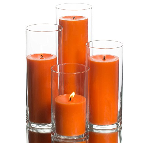 Product Cover Eastland Cylinder Pillar Holder & Richland Pillar Candles Orange Set of 4