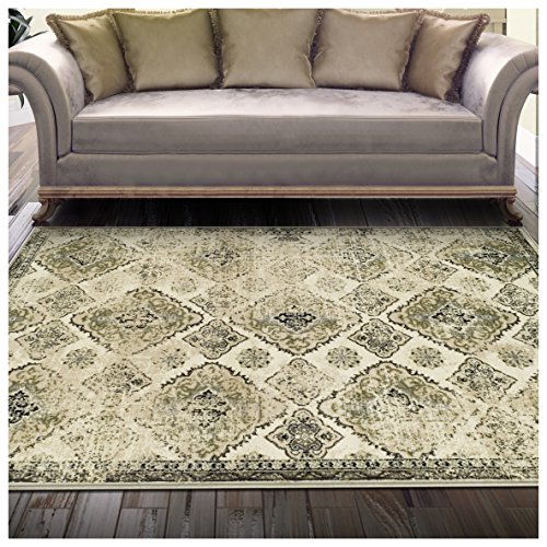 Product Cover Superior Mayfair Collection Area Rug, 8mm Pile Height with Jute Backing, Vintage Distressed Medallion Pattern, Fashionable and Affordable Woven Rugs - 5' x 8' Rug, Ivory