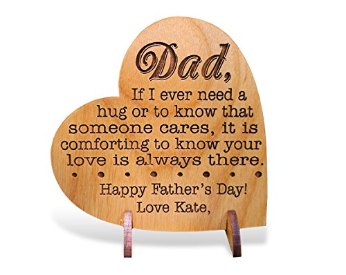 Product Cover Custom Engraved Alder Wood Greeting Card for Dad Personalized Heart Shaped Fathers Day, Birthday, Chrismas, Thank You Unique Daddy Godfather Grandpa Dad Gift from Kids Wife for Him Comes with Stand