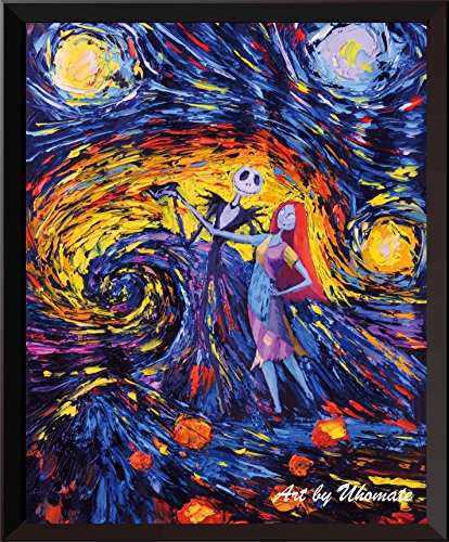 Product Cover Uhomate Jack Sally Jack Sally Nightmare Before Christmas Vincent Van Gogh Starry Night Posters Home Canvas Wall Art Baby Gift Nursery Decor Living Room Wall Decor A005 (8X10)