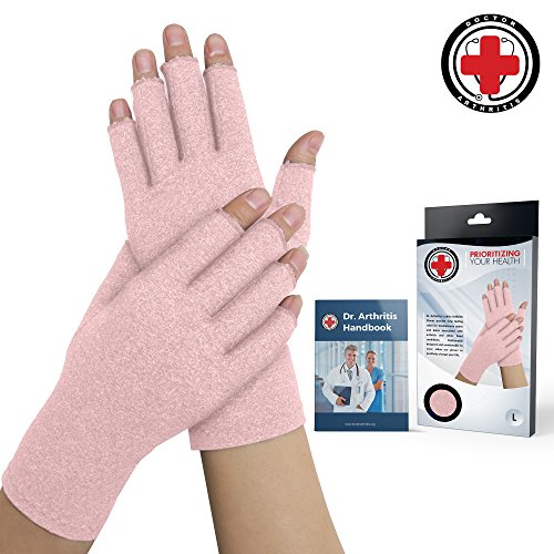 Product Cover Doctor Developed Pink Ladies Arthritis Compression Gloves and Doctor Written Handbook -Relieve Arthritis Symptoms, Raynauds Disease & Carpal Tunnel (Medium)