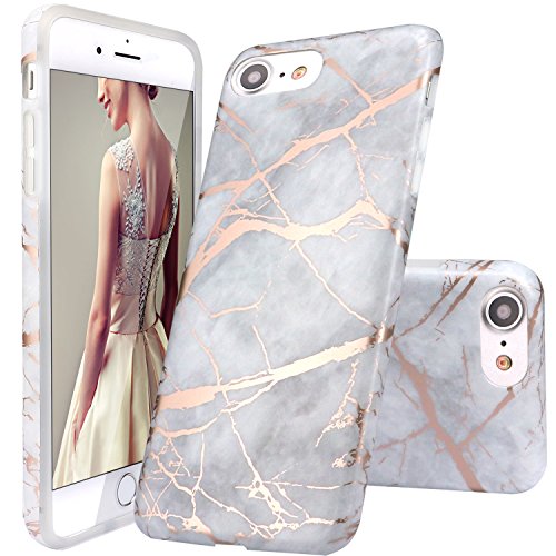 Product Cover DOUJIAZ Compatible with iPhone 7 Case,iPhone 8 Case,Gray Shiny Rose Gold Marble Design Clear Bumper TPU Soft Case Rubber Silicone Skin Cover for iPhone 7(2016)/iPhone 8(2017)