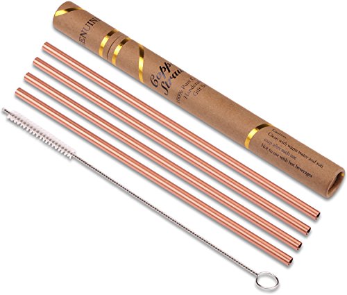 Product Cover ZERRO Copper Straws Food Safe Solid Copper Mule Drinking Straws Set of 4 Straight 8.5inch Cleaning Brush Included