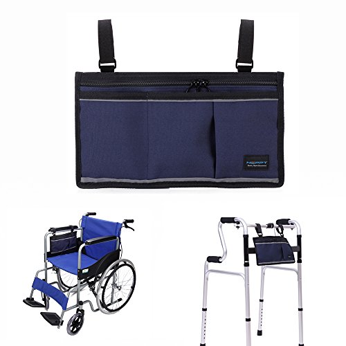 Product Cover Walker Bag Wheelchair Electric Scooter Bag Travel Carry Bag Pouch Armrest Side Organizer Mesh Storage Cover - Fits Most Bed Rail, Scooters, Walker, Power & Manual Electric Wheelchair (Dark Blue)