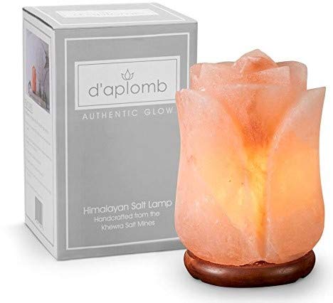 Product Cover d'aplomb 100% Authentic Natural Himalayan Salt Lamp; Hand Carved Flower Rose Pink Crystal Rock Salt from Himalayan Mountains; Hand Crafted Wood Base, UL-listed Dimmer Cord; 8 lbs