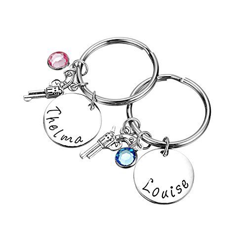 Product Cover Gemclus 2pcs Thelma and Louise Pistol Gun Custom Stainless Steel Best Friend Keychains (Round)