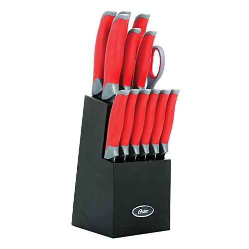 Product Cover Oster 81006.14 Lindbergh 14 Piece Stainless Steel Cutlery Black Block Set, Red Handles