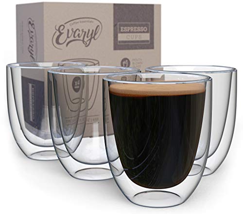 Product Cover Double Wall Espresso Cups - Insulated Coffee Mug Set Of 4 - Nice Clear Glass Shot Cup - 2.6oz Demitasse Glasses - Nice Mugs For Lungo, Doppio & Turkish - Handcrafted Present In Gift Box