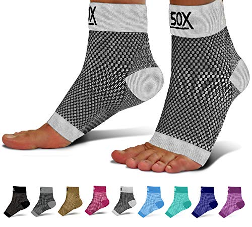 Product Cover SB SOX Compression Foot Sleeves for Men & Women - Best Plantar Fasciitis Socks for Plantar Fasciitis Pain Relief, Heel Pain, and Treatment for Everyday Use with Arch Support (White, Small)