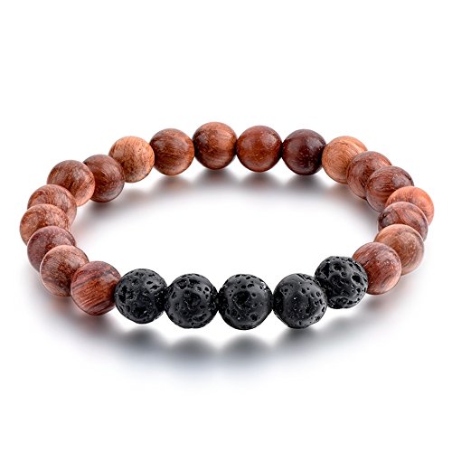 Product Cover Mystiqs Lava Rock and Dark Wood Beaded Bracelet Essential Oil Diffuser for Men,Women Aromatherapy Ideal for Anti-Stress or Anti-Anxiety