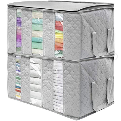 Product Cover Sorbus Foldable Storage Bag Organizers, 3 Sections, Great for Clothes, Blankets, Closets, Bedrooms, and More, 2-Pack (Gray)