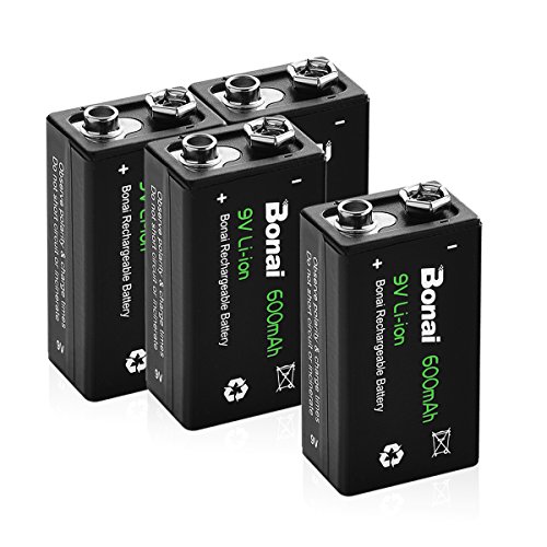 Product Cover BONAI 9V Rechargeable Batteries 600mAh 6F22 9volt Lithium Battery(Ultra-Efficient and Long Service Time)-4 Pack