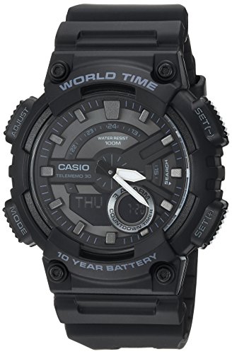 Product Cover Casio Men's Sports Stainless Steel Quartz Watch with Resin Strap, Black, 27.4 (Model: AEQ110W-1BV)