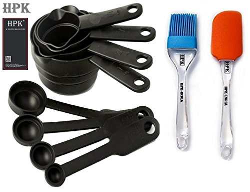 Product Cover HPK Branded Kitchen & Bakeware Tools Recipe Measuring Cups & Spoons 8pcs with Food Oiling Buttering Pastry Brush & spatuls Set