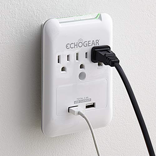 Product Cover ECHOGEAR Low Profile Surge Protector Design with 3 AC Outlets & 2 USB Ports - 540 Joules of Surge Protection - Installs Over Existing Outlets to Protect Your Gear & Increase Outlet Capacity