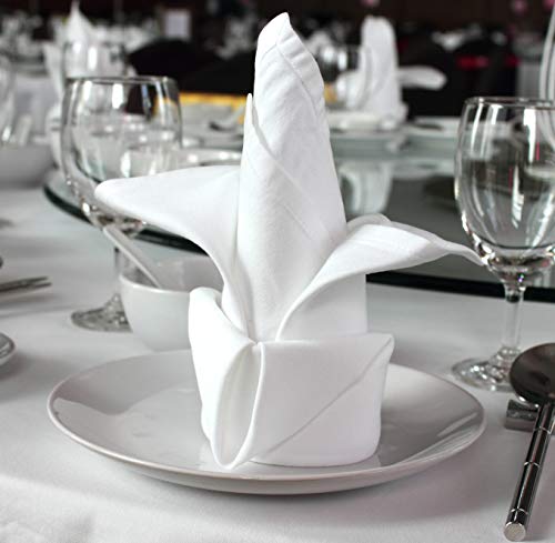 Product Cover 6 pieces White Dinner Napkins for Banquets & Restaurants, Commercial Grade 100% Polyester with Soft Cotton Touch, 20