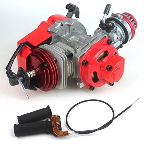 Product Cover 49cc 52cc Big Bore Pocket Bike Engine with Performance Cylinder CNC Engine Cover Racing Carburetor DIY Engine Red + Handle Grip + Throttle Cable