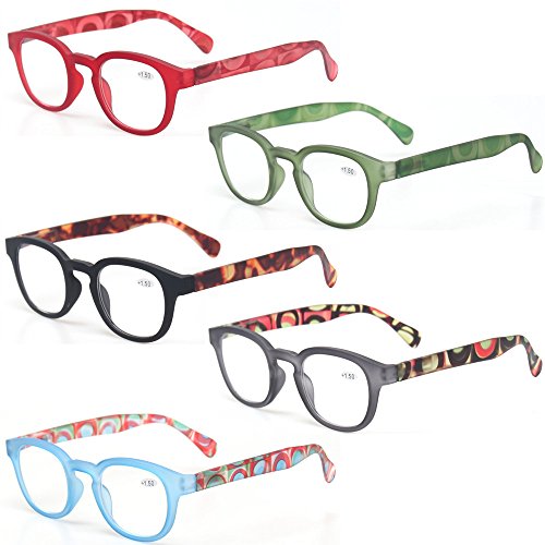 Product Cover Reading Glasses 5 Pack Unisex Fashion Spring Hinge with Pattern Design Readers