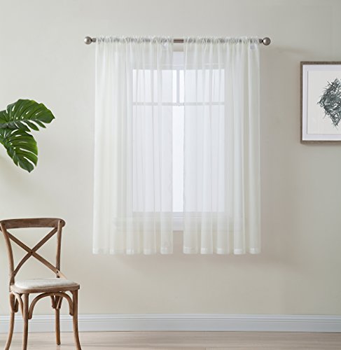 Product Cover HLC.ME Ivory Sheer Voile Window Treatment Rod Pocket Curtain Panels for Bedroom and Small Windows (54 x 63 inches Long, Set of 2)