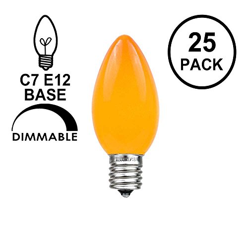 Product Cover Novelty Lights 25 Pack C7 Outdoor String Light Ceramic Christmas Replacement Bulbs, Orange, C7/E12 Candelabra Base, 5 Watt