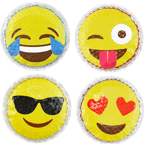 Product Cover Hot Cold Kids Emoji Boo Boo Ice Packs (4 Pack) by FOMI Care | Fun Children's Gel Bead Wrap | Pain Relief for Kids Injuries, Wisdom Teeth, Tired Eyes, Headaches | Reusable | 4 Inches Each