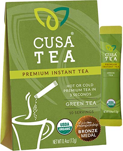 Product Cover Cusa Tea: Premium Instant Tea - Single-Serve Packets - 100% Organic - Real Fruit and Spices - No Artificial Flavors - Make Hot & Cold Tea in Seconds - Green Tea 10 Servings
