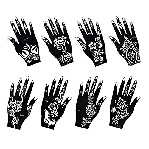 Product Cover Henna Tattoo Stencil/Temporary Tattoo Temples Set of 8 Sheets,Indian Arabian Tattoo Reusable Stickers Stencils Body Art Designs for Hands