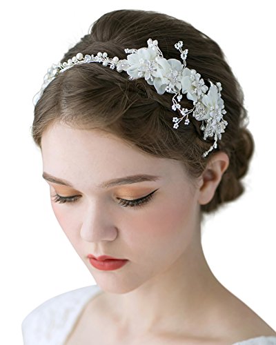 Product Cover SWEETV Flower Bridal Headbands Ivory-Wedding Headpieces Hair Bands Jewelry Hair Accessories for Women Brides