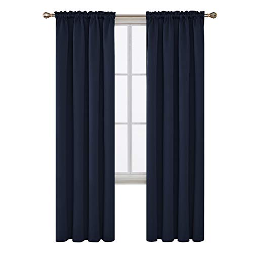 Product Cover Deconovo Rod Pocket Blackout Curtains Room Darkening Curtains Thermal Insulated Drapes for Window 42W x 84L inch Navy Blue 2 Panels